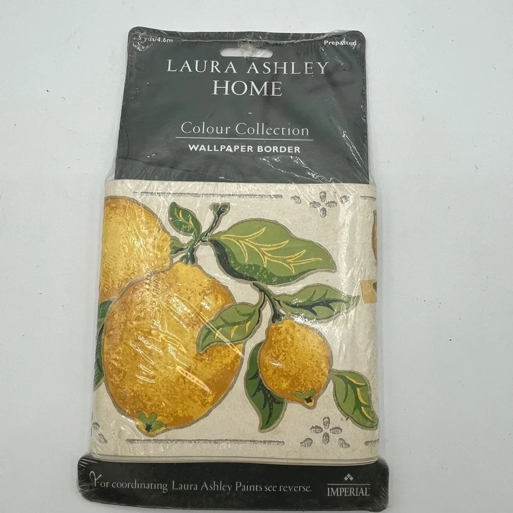 New Old Stock Laura Ashley Lemon Grove Wallpaper Border Prepasted 5 Yards Vtg.